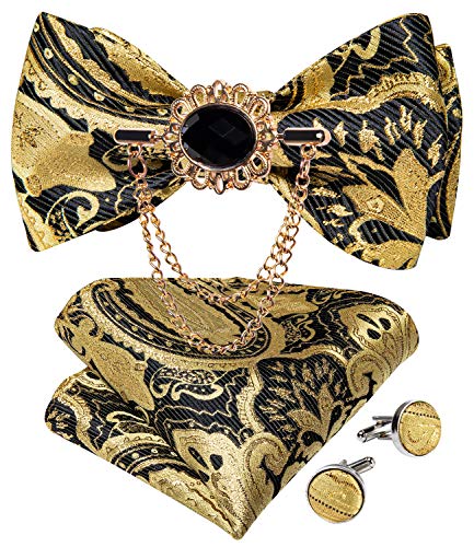 Image of DiBanGu Silk Woven Bowtie Mens Self Bow Tie Set with Lapel Pin