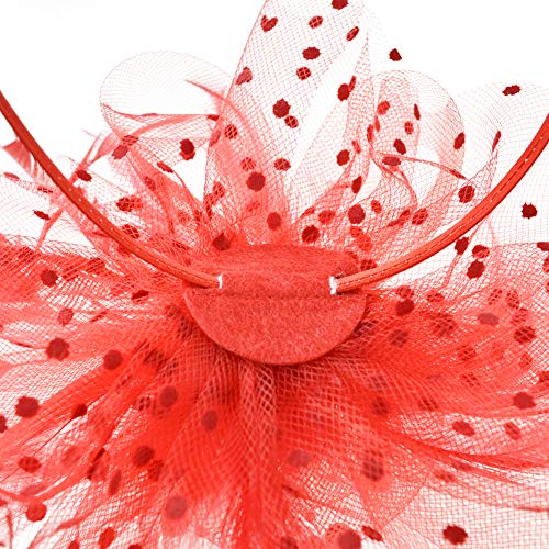 Image of DRESHOW Fascinators Hat Flower Mesh Ribbons Feathers on a Headband and a Clip Tea Party Headwear for Girls and Women