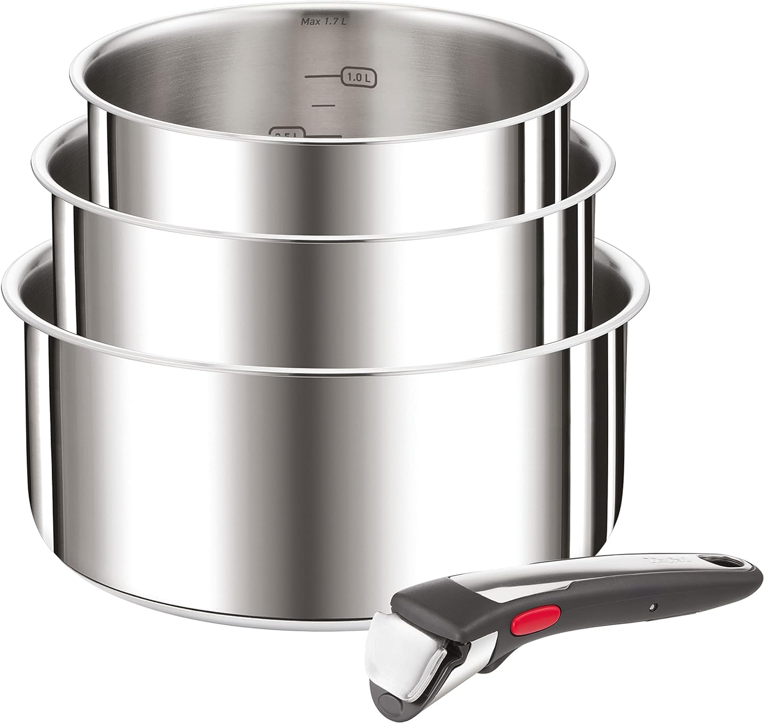 Tefal Ingenio Preference On L898S3 Lot de 4 casseroles avec poignée amovible & Ingenio Preference Casserole 22 cm, Empilable, Acier inoxydable, Induction, Polyvalence, Gain de place