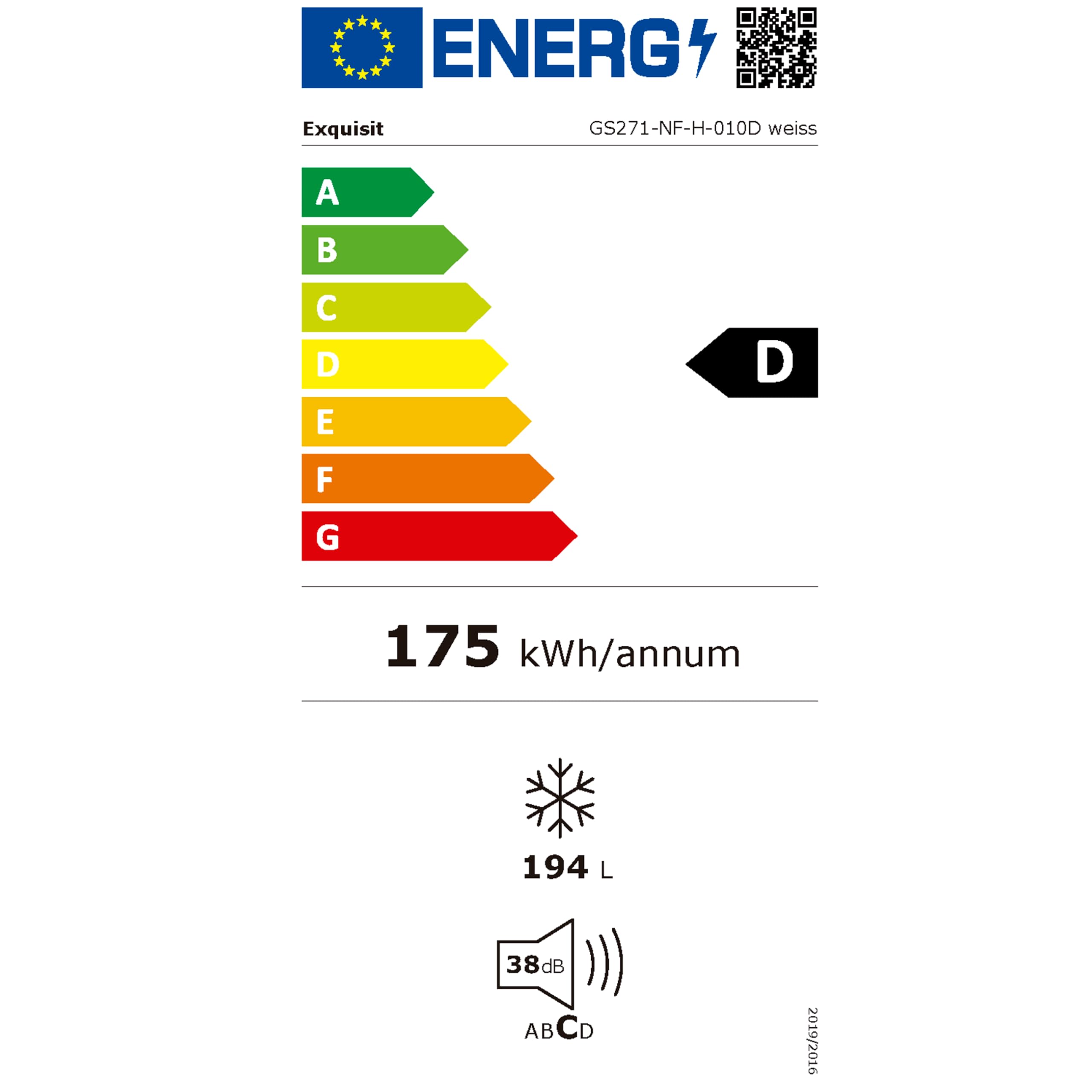 Exquisit® Congelador Vertical 194L, Color Blanco, Clase D, Tecnología No-Frost, Congelación Rápida, Alarma de Puerta, Puerta Reversible, 5 Cajones, Medidas (169,1 x 56,0 x 56,5 cm)