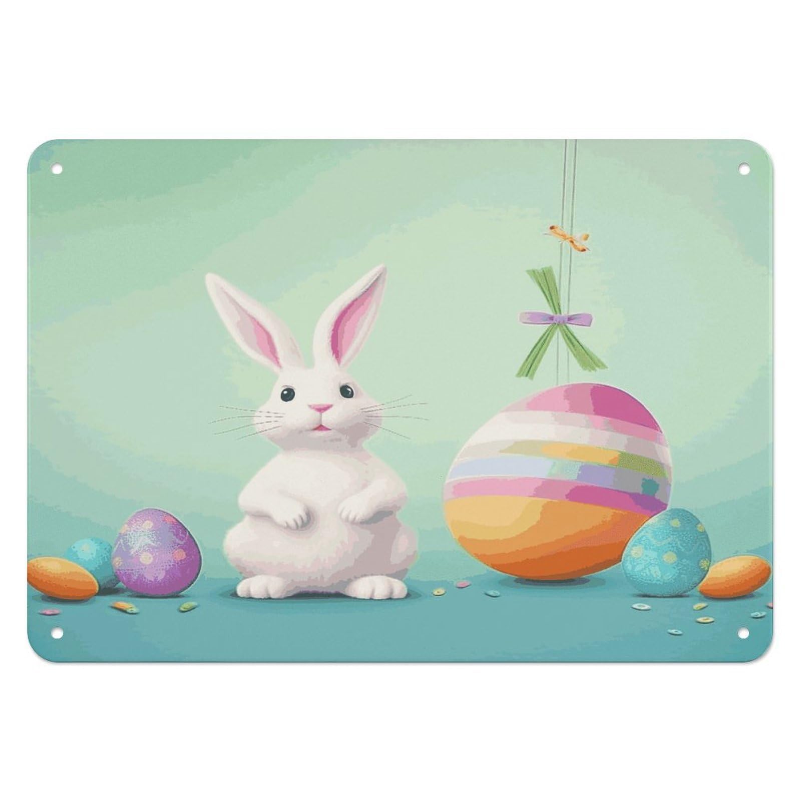 Btcowzrv Style Happy Easter Egg Rabbit Metal Sign, 5.5" X 7.9" Tin Wall Decor, Wall Art Plaques For Home Wedding Decor Room Living Room Decoration