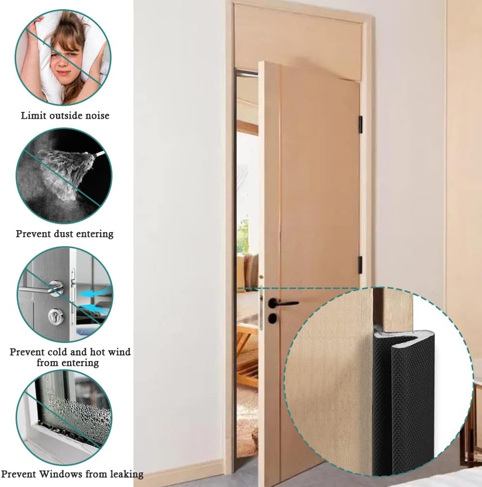 LSGCQ Kerf Weather Stripping Door Seal Strip 26 Ft Q Foam Door Weatherstrip Seal with Slot Card Slot Installation, Easy Cut to Size (Black)