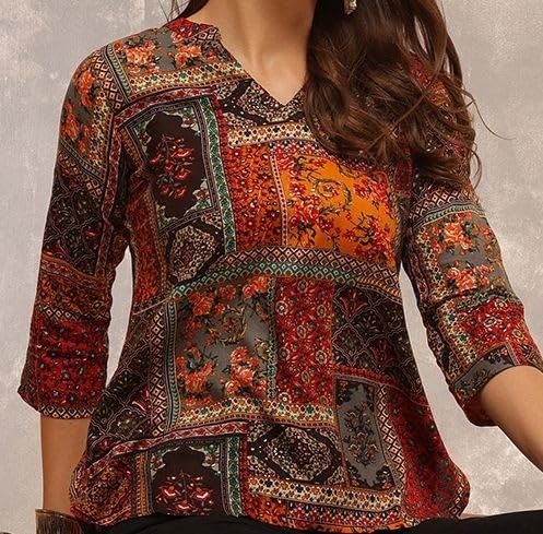 Image of Women's Short Kurti in TopsTunic Rayon Cotton Blend | Ladies Ethnic Tunic