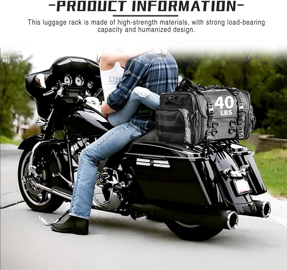 DREAMIZER Gloss Black Detachable Stealth Luggage Rack Compatible with Harley Touring Road King 09-23