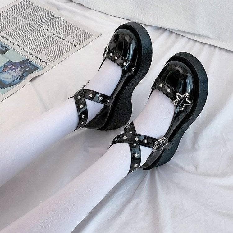 Women's Mary Jane Pumps - Chunky Heel Goth Platform Lolita Shoes - Round Toe Ankle Oxfords - Image 5
