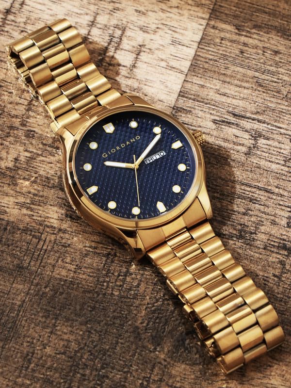 Image of Giordano Analog Watch for Men with Two-Tone Stainless Steel Strap & Textured Dial, Day-Date Display, Elegant Casual Style