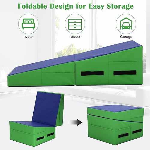 Miniatura 7 de Colchoneta de gimnasia para acrobacias, plegable, con superficie de piel sintética antideslizante y asas, alfombrillas para gimnasia para el hogar,