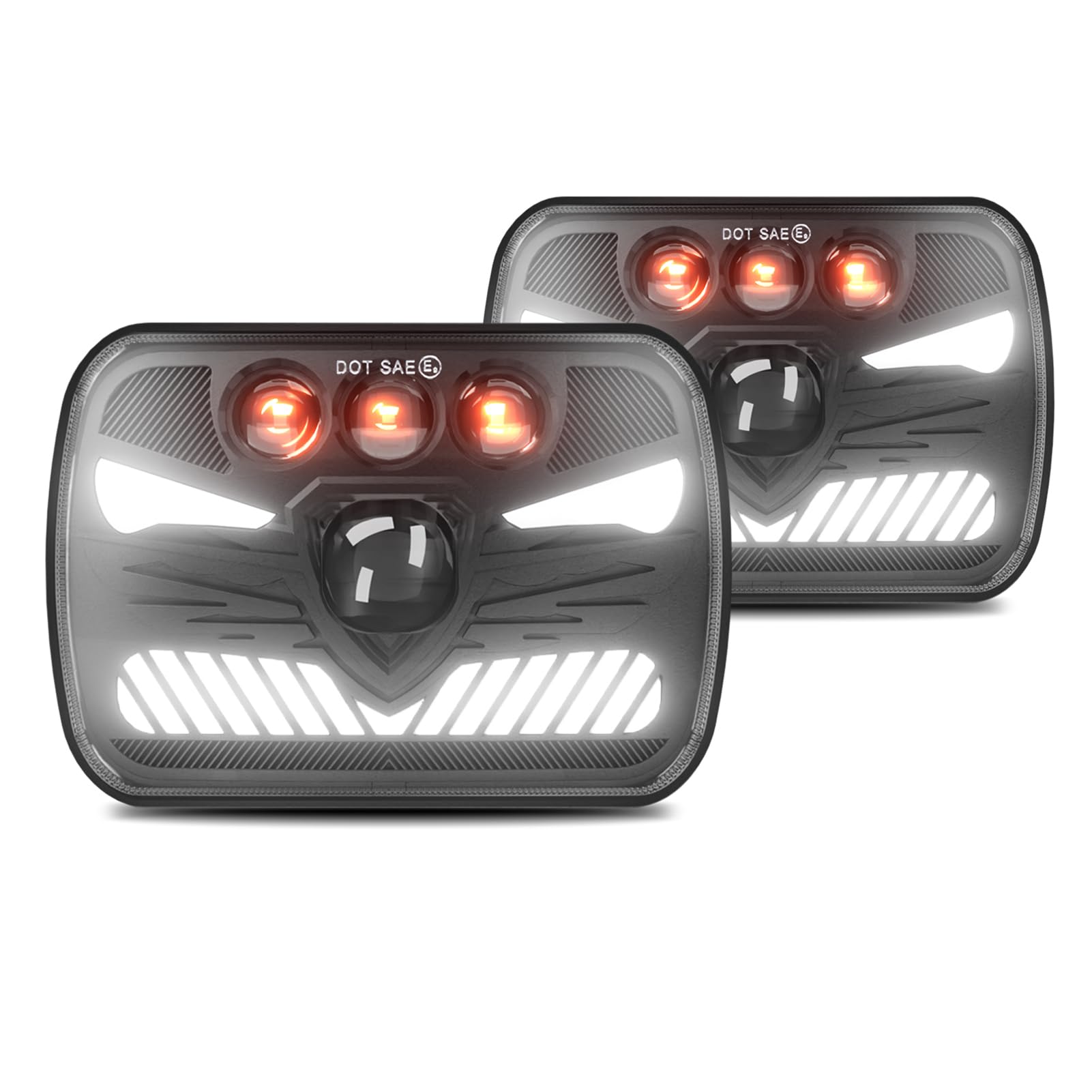 Shkalacar 7 cali reflektor roboczy, 2 sztuki 7x6 5x7 reflektor LED kwadratowy reflektor LED ze światłami do jazdy dziennej kierunkowskazy światła drogowego / świateł mijania 4 tryby światła wtyczka H4