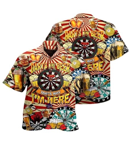 Casual Novelty Dart Hawaiian Shirt 3D Printed Dartboard Button Down Shirt for Women Men Darts Team Shirt