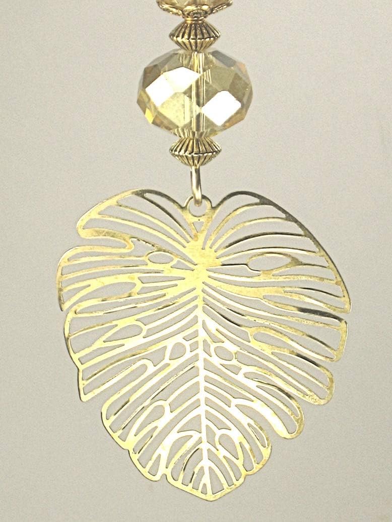 Golden Openwork Filigree Leaf with Faceted Glass Ceiling Fan Pull