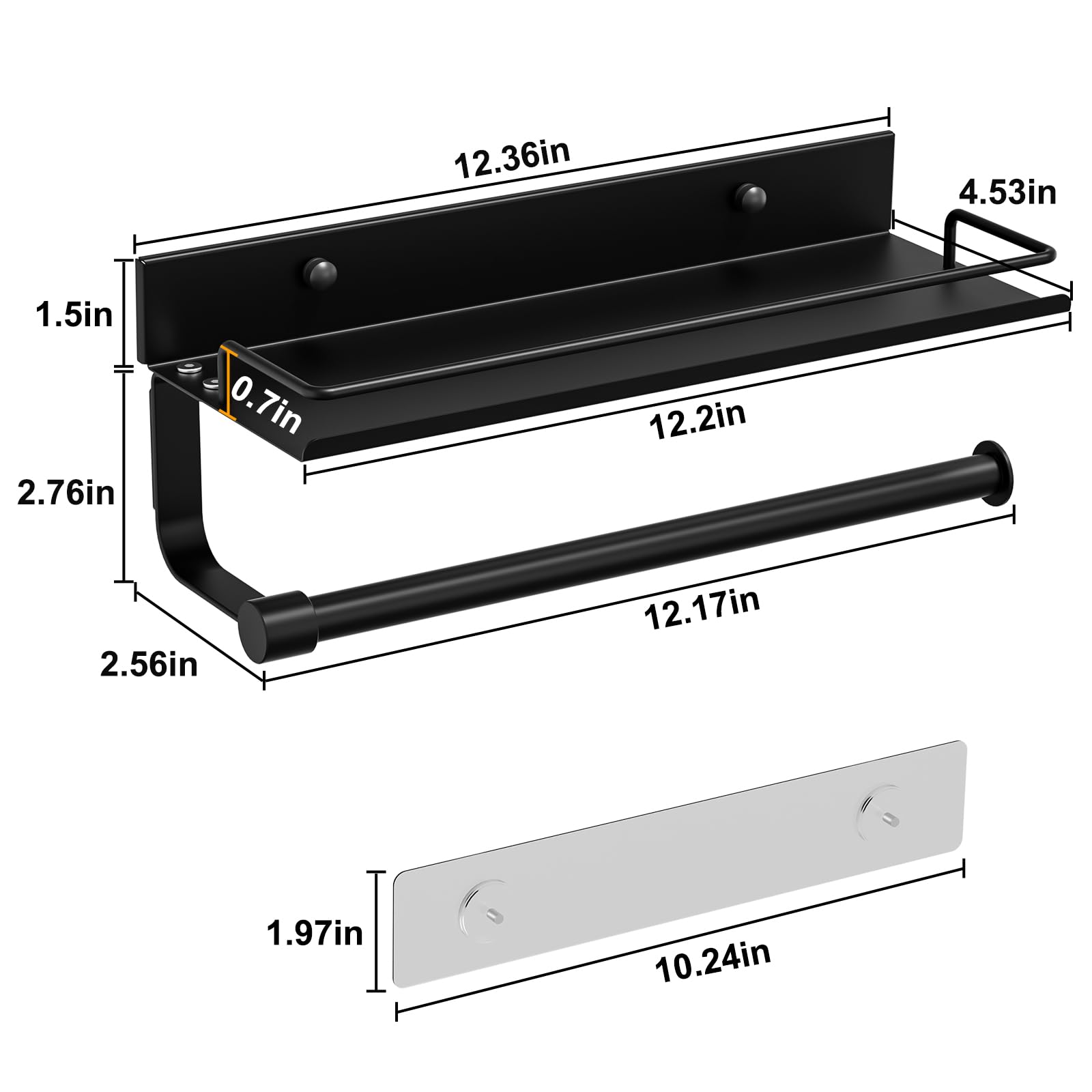 Toallero de mano para baño, soporte de pared autoadhesivo para toallas de papel, soporte de pared para cocina, ideal para caravana, color negro mate 8