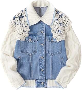 Amazon.com: Lace Collar Denim Jacket Women Autumn Winter
