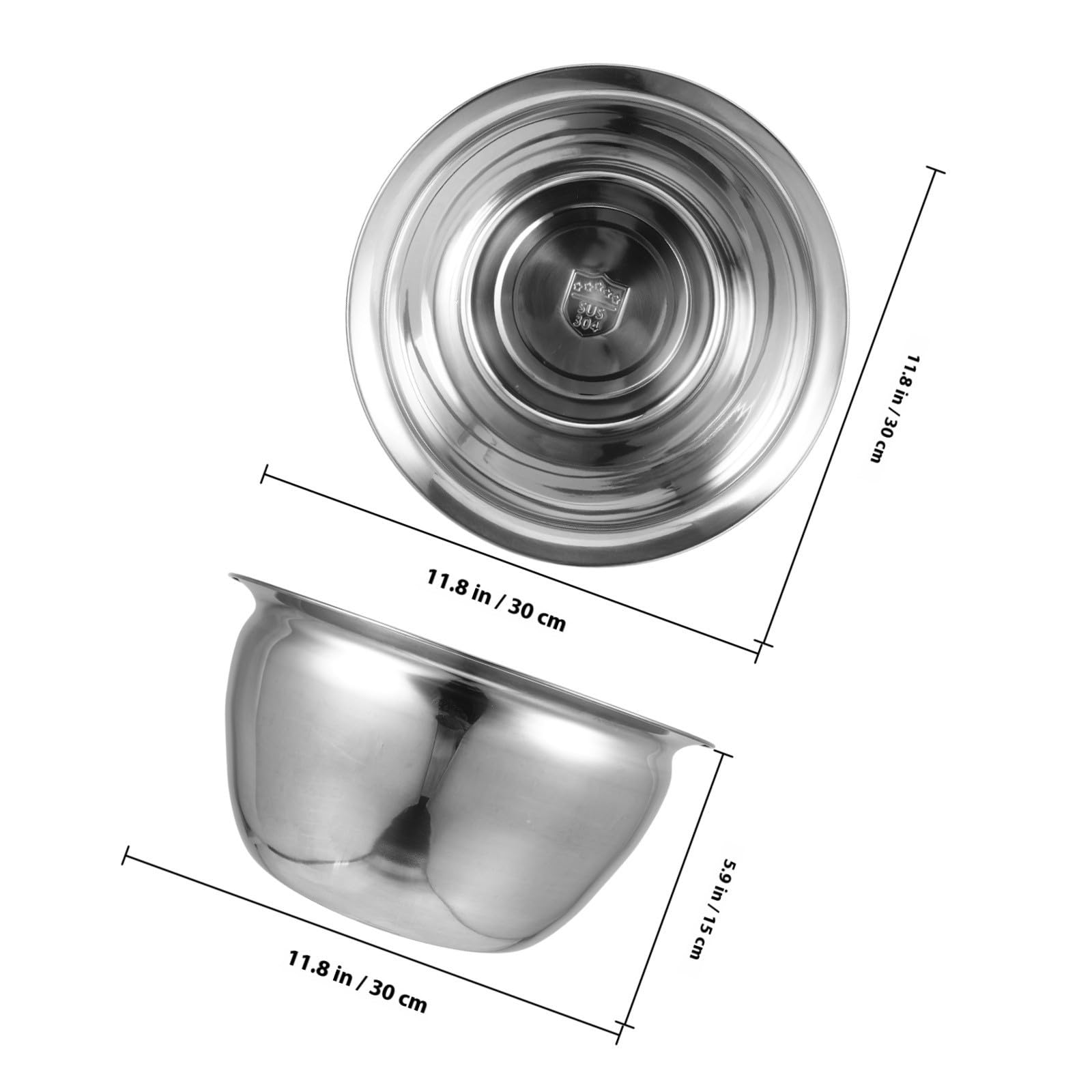 Tazón de Acero Inoxidable 5, 5 L para Mezclar y Ensalada | Capacidad 7 L, Color Plata, Diseño Apilable, Resistencia al Desgaste y Acabado Fino