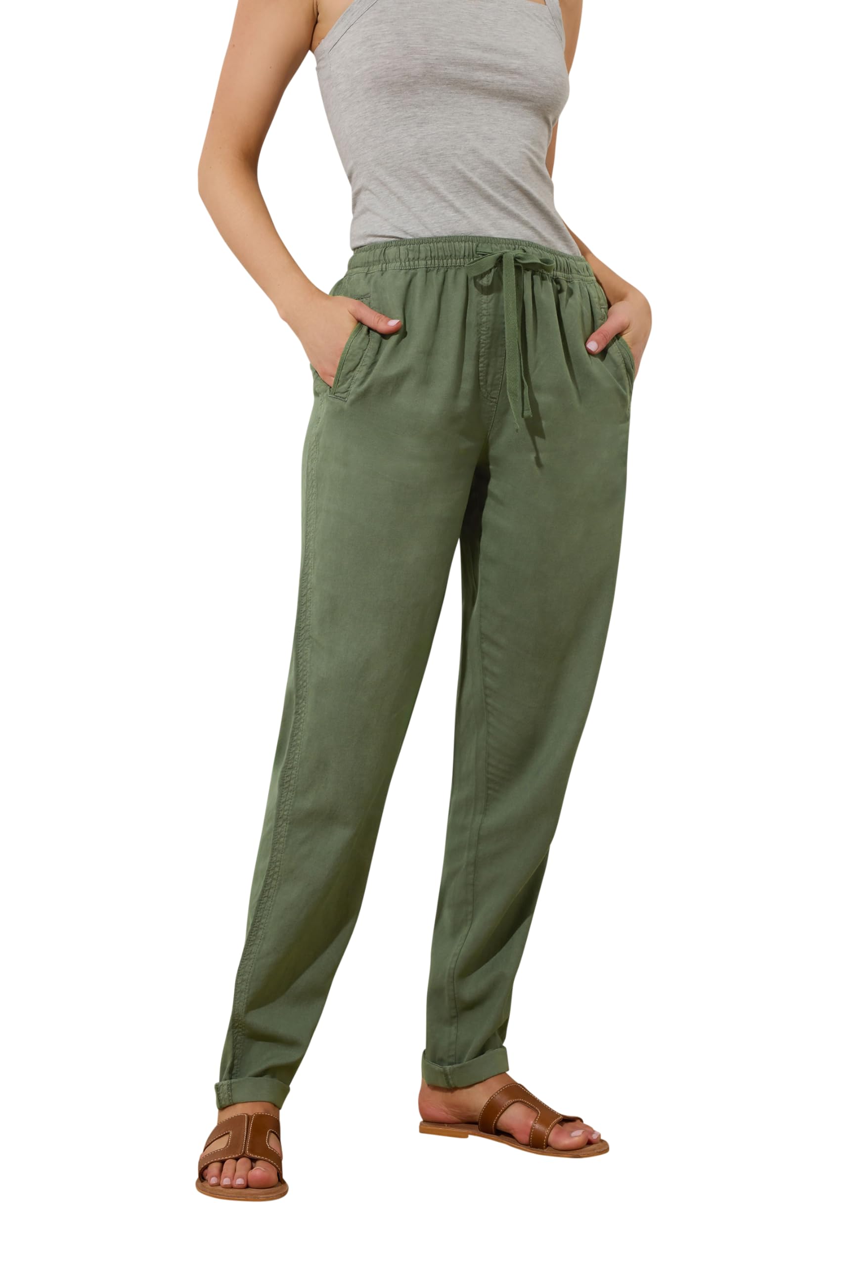 Long Tall Sally Green Lyocell Blend Joggers - Cuffed Fit - Elasticated Waistband