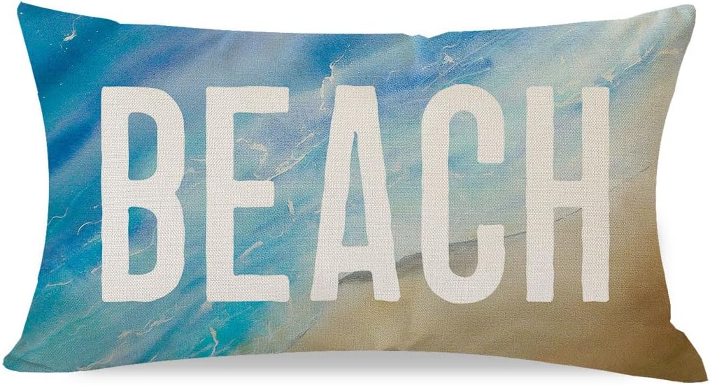 PANDICORN Summer Beach Throw Pillow Covers 12x20 Inch Coastal Nautical Outdoor Decorations Lumbar Decorative Cushion Case for Beach House Home Living Room Sofa Couch Porch Decor