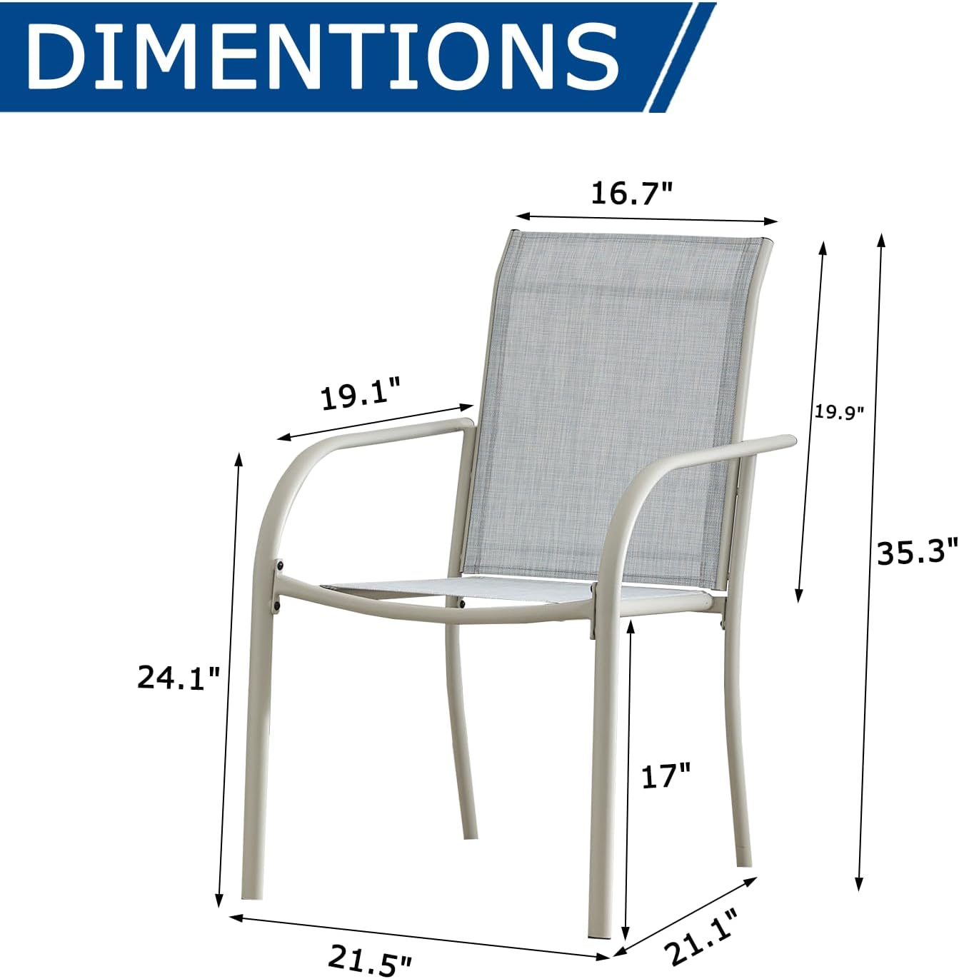 Outdoor Patio Dining Chairs Set of 6, Lightweight Stackable Patio Chairs with Curved Armrests & Wide Seat, Heavy Duty 300 lbs Capacity, Garden Chairs for Backyard, Deck, Poolside, Beige Blue