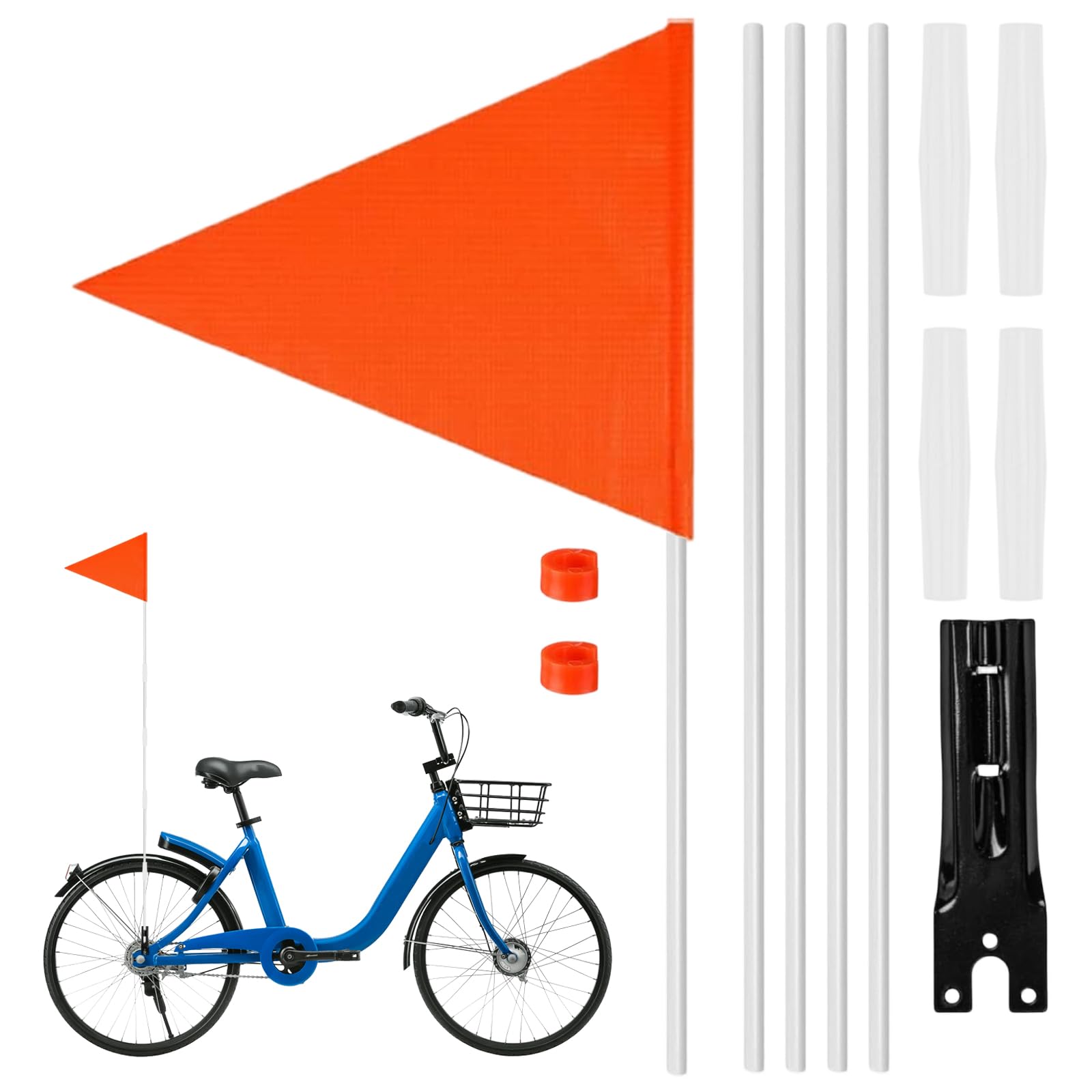 FVBKCOT Bicycle Safety Flag with Adjustable Height Pole, Double Sided High Visibility Pennant for Bike, Wheelchair, Outdoor Cycling, with Mounting Bracket, Red, 150cm