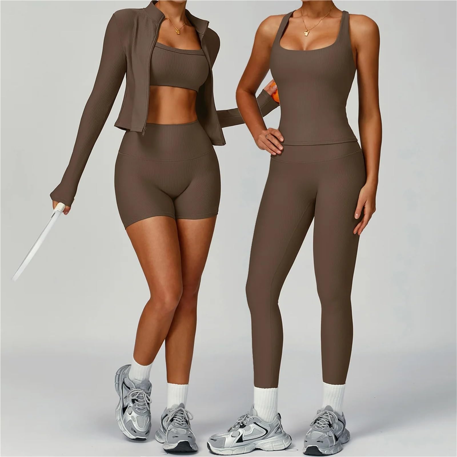Ensemble de Vêtements de Yoga Ensemble de Yoga 2/3 pièces, vêtements Fitness à manches longues for femmes, combinaison Sport, d'entraînement, survêtement, haut court gymnastique