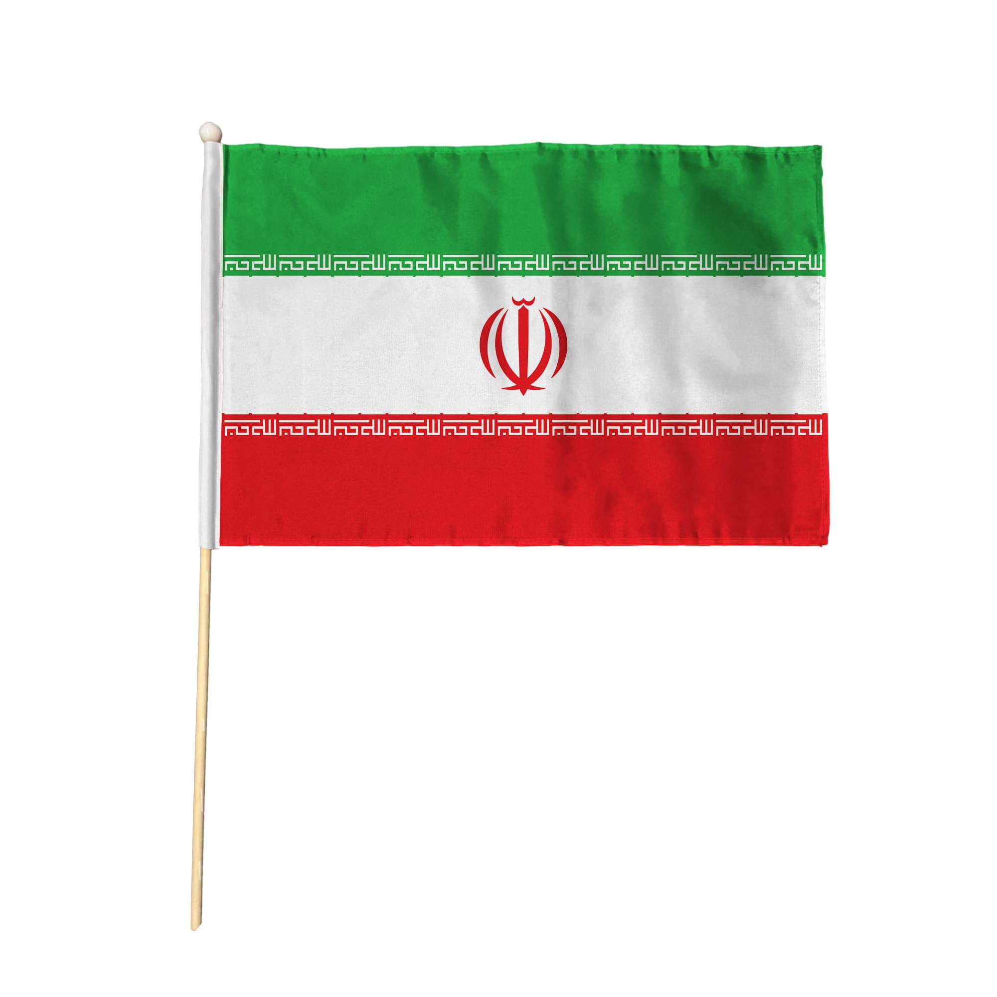 Flagtex Iran Pack of 6 Hand Waving Flag (18x12 Inch Large) - Premium Wooden Stick Hand Flag Big Size Natural Wood Pole Iranian National Flag Events Parades Celebrations International Sports — image 1