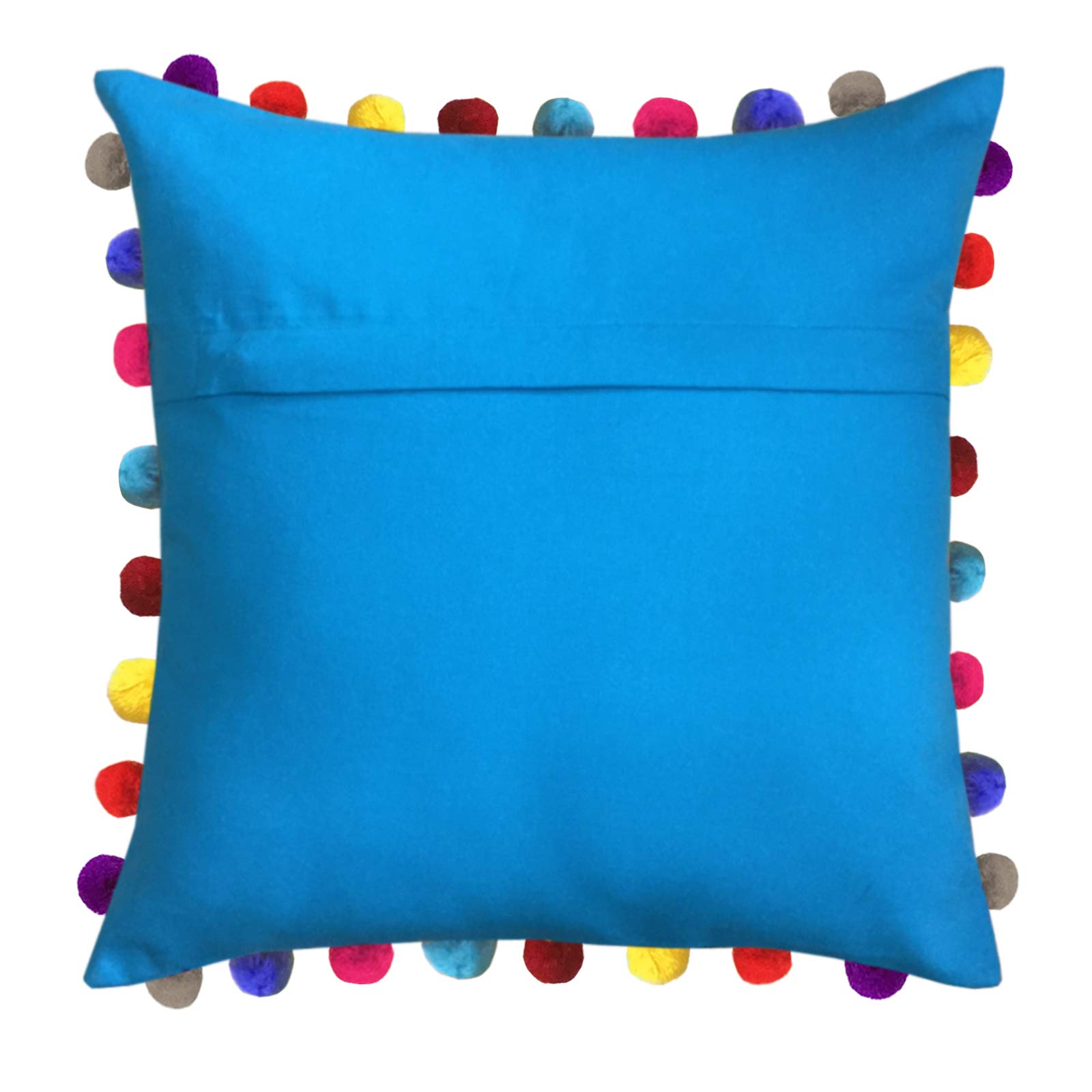 Lushomes Cushion Cover 24x24, Boho Cushion Covers, Sofa Pillow Cover, Cushion Covers with Tassels, Cushion Cover with pom pom (24x24 Inches, Set of 1, Blue)