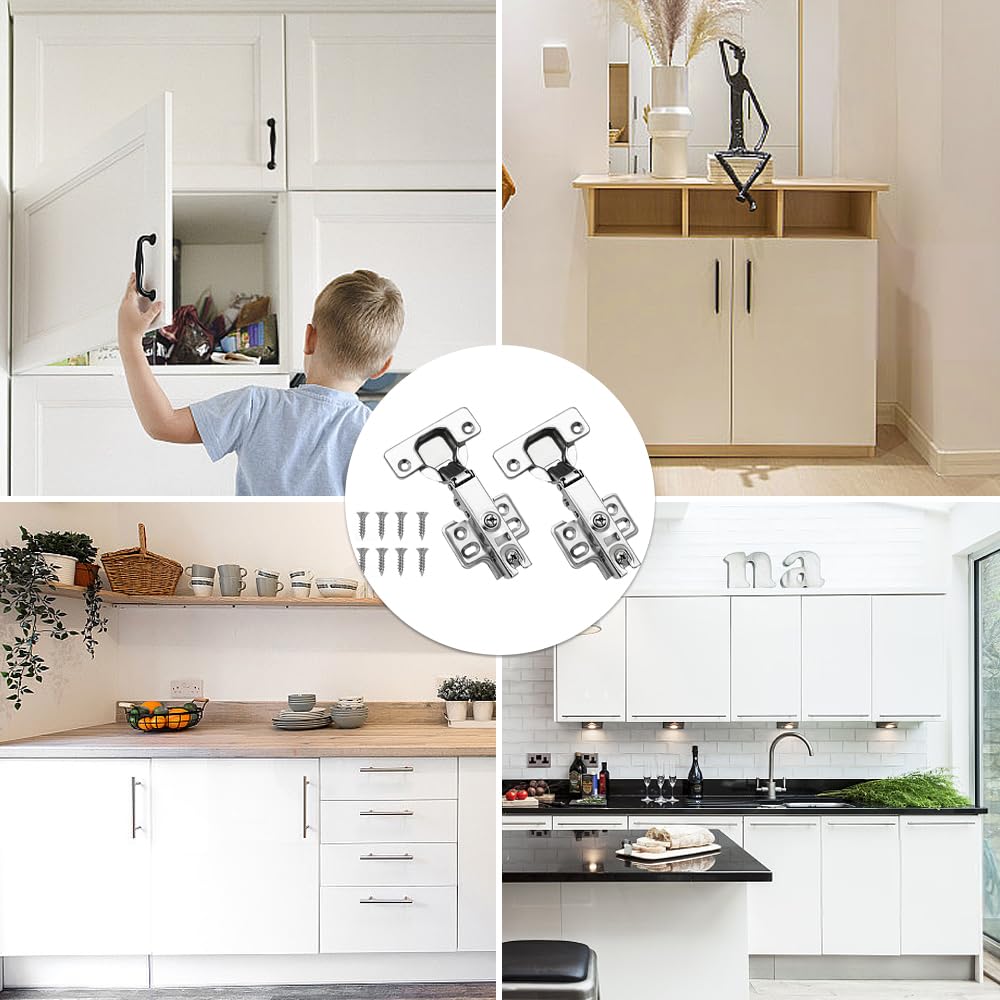 Set of 6 Cabinet Hinges Kitchen Cupboard Hinges with Screws 110 Degree Full Overlay Kitchen Door Hinge for Bathroom Bedroom Dining Room Hydraulic Soft Close Hing - Image 4