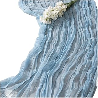 Elegante camino de mesa de gasa plisada balinesa para banquetes de Navidad, arcos, decoración de tartas, comedor, boda vintage (azul cielo)