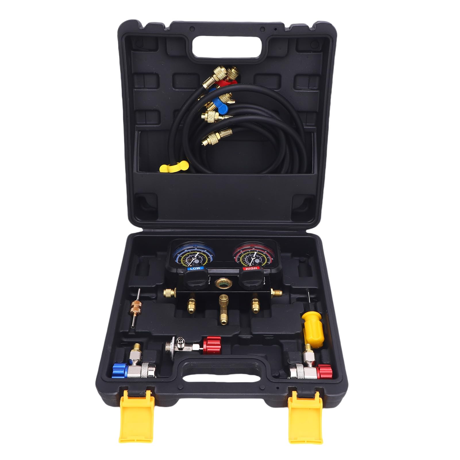 Sorandy AC-Messgeräte mit Schläuchen, Verteiler-Messgeräte-Set für Kältemittel R410A, R32, R134A, R22, Verteiler-Werkzeug-Set für Kraftfahrzeuge mit Erhöhter Sicherheit