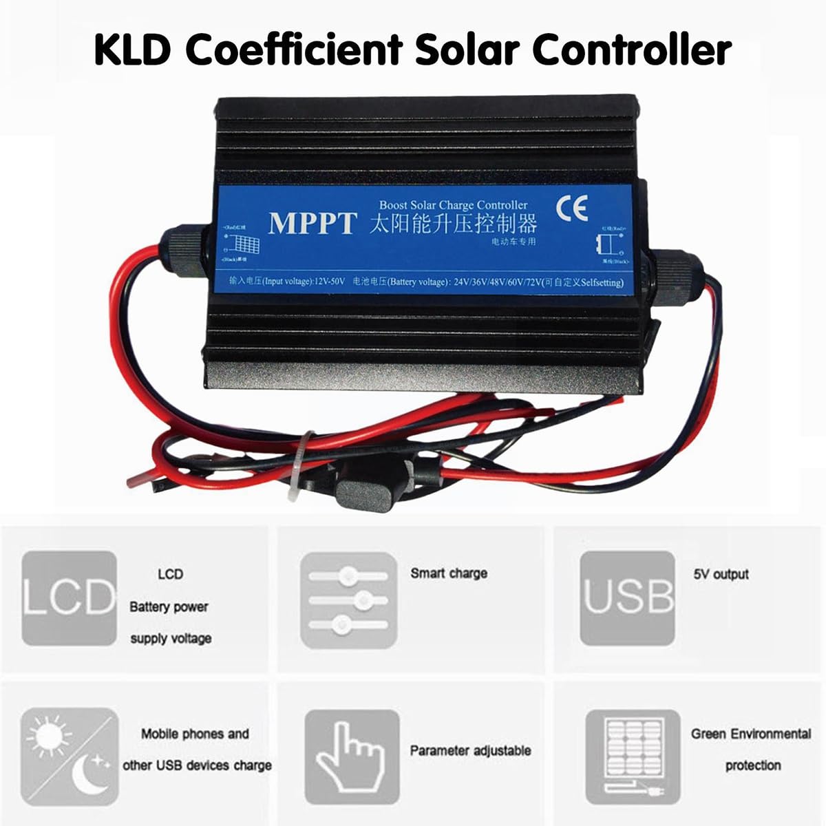 MPPT Boost Controlador de Carga Solar Cargador 300W BateríA de Coche Regulador de Voltaje de Carga Regulador de Cargador 24/36/48/60/72V
