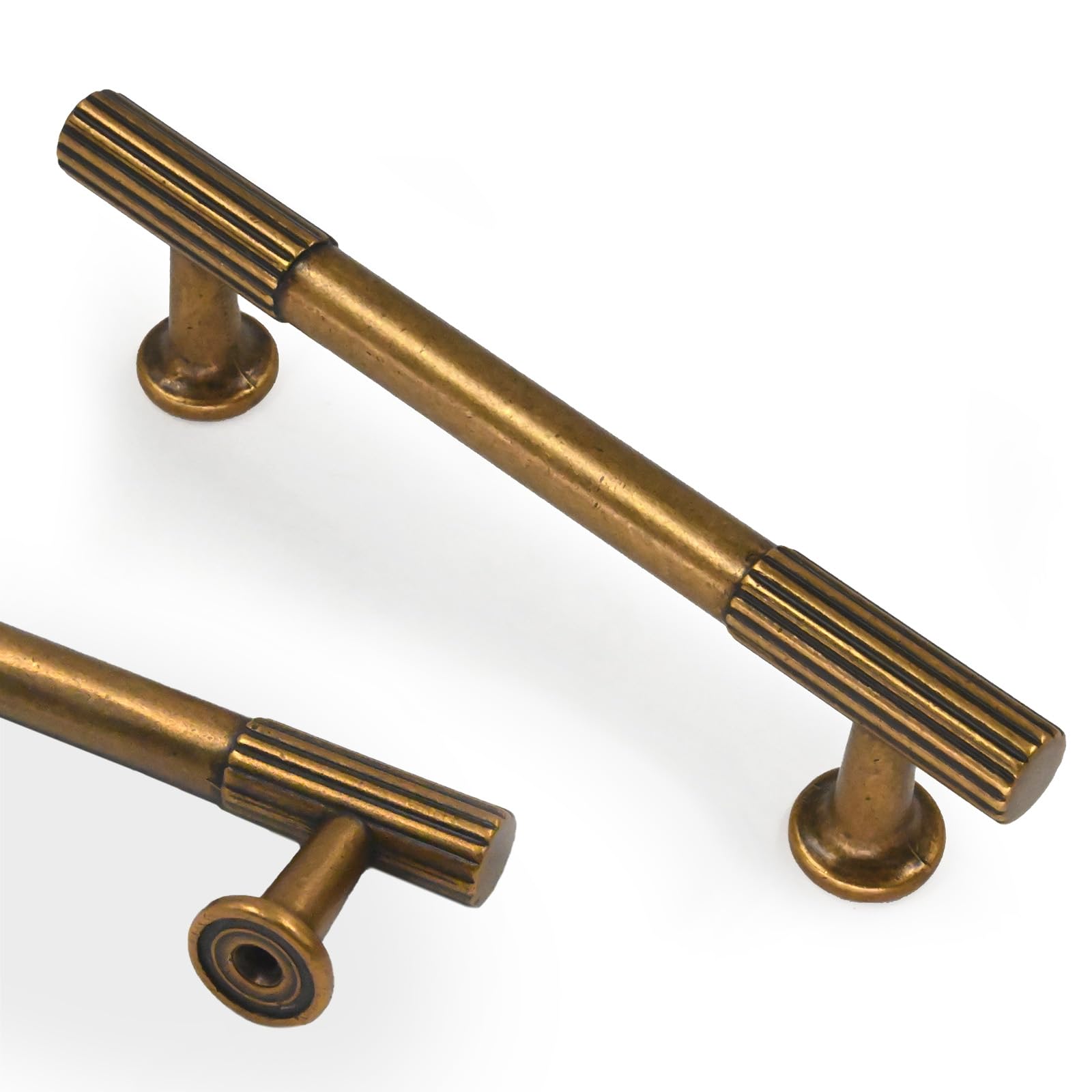 Amerdeco 10 Pack Antique Brass Cabinet Pulls 3-3/4 Inch(96mm) Hole Centers Kitchen Cabinet Handles Solid Zinc Alloy Cabinet Hardware Drawer Pulls AM020