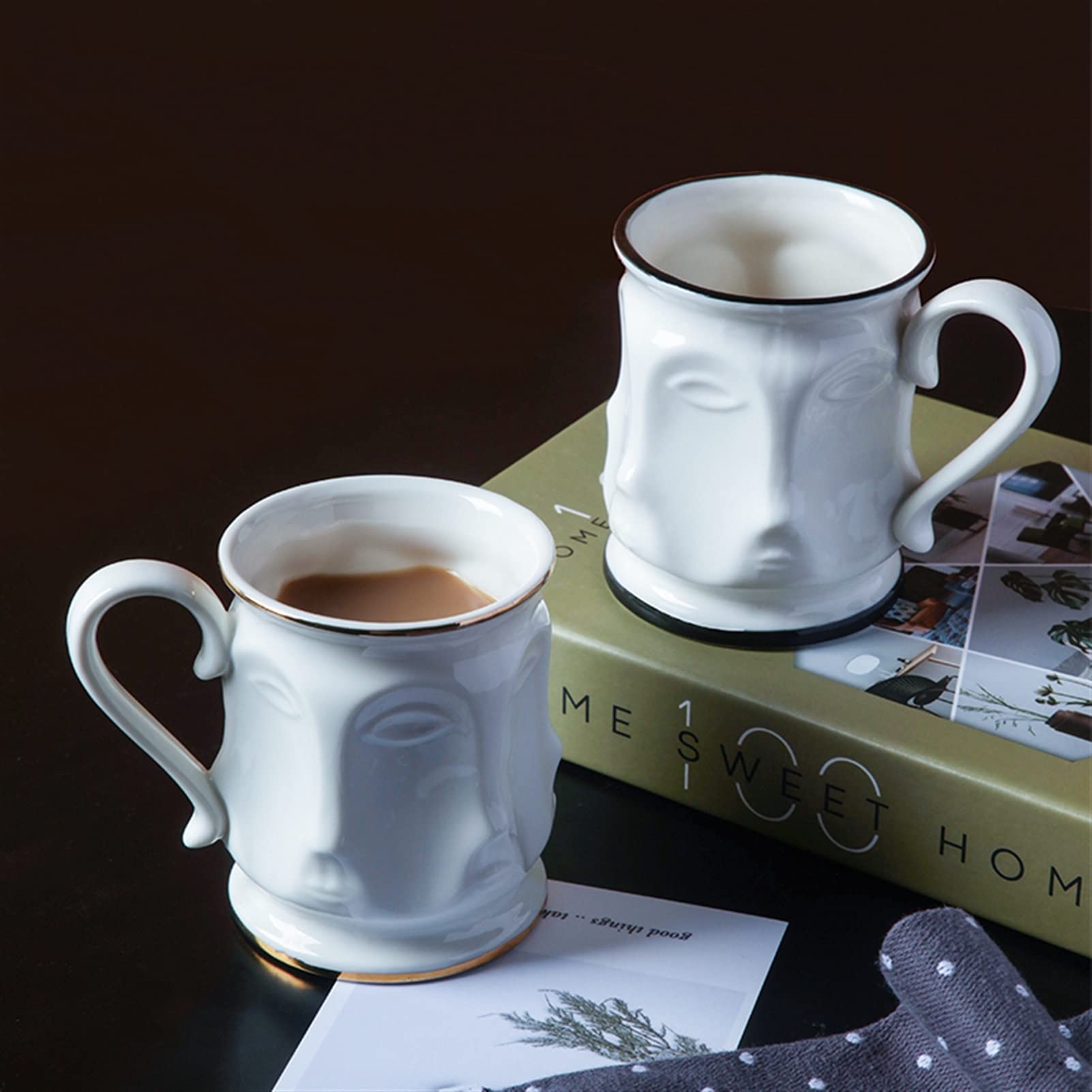 Taza De Café Taza creativa Personalidad Taza de café Frontera Cerámica Desayuno Café Leche Tea Tea Home Kitchen Bebida Diversión Regalo de cumpleaños Tazas Desayuno (Color : Gold Rim)