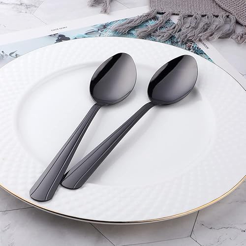 Miniatura 6 de TUPMFG Juego de 12 cucharas de cena, cucharadas de acero inoxidable, cuchara de sopa de mesa de 7 pulgadas, cuchara de metal con líneas limpias,