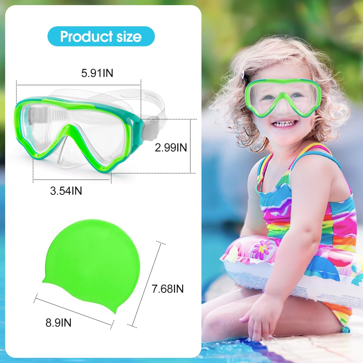 Maschera subacquea per bambini, anti-appannamento e anti-perdite, occhialini da nuoto e snorkeling, in vetro temperato resistente, per bambini dai 4 ai 14 anni
