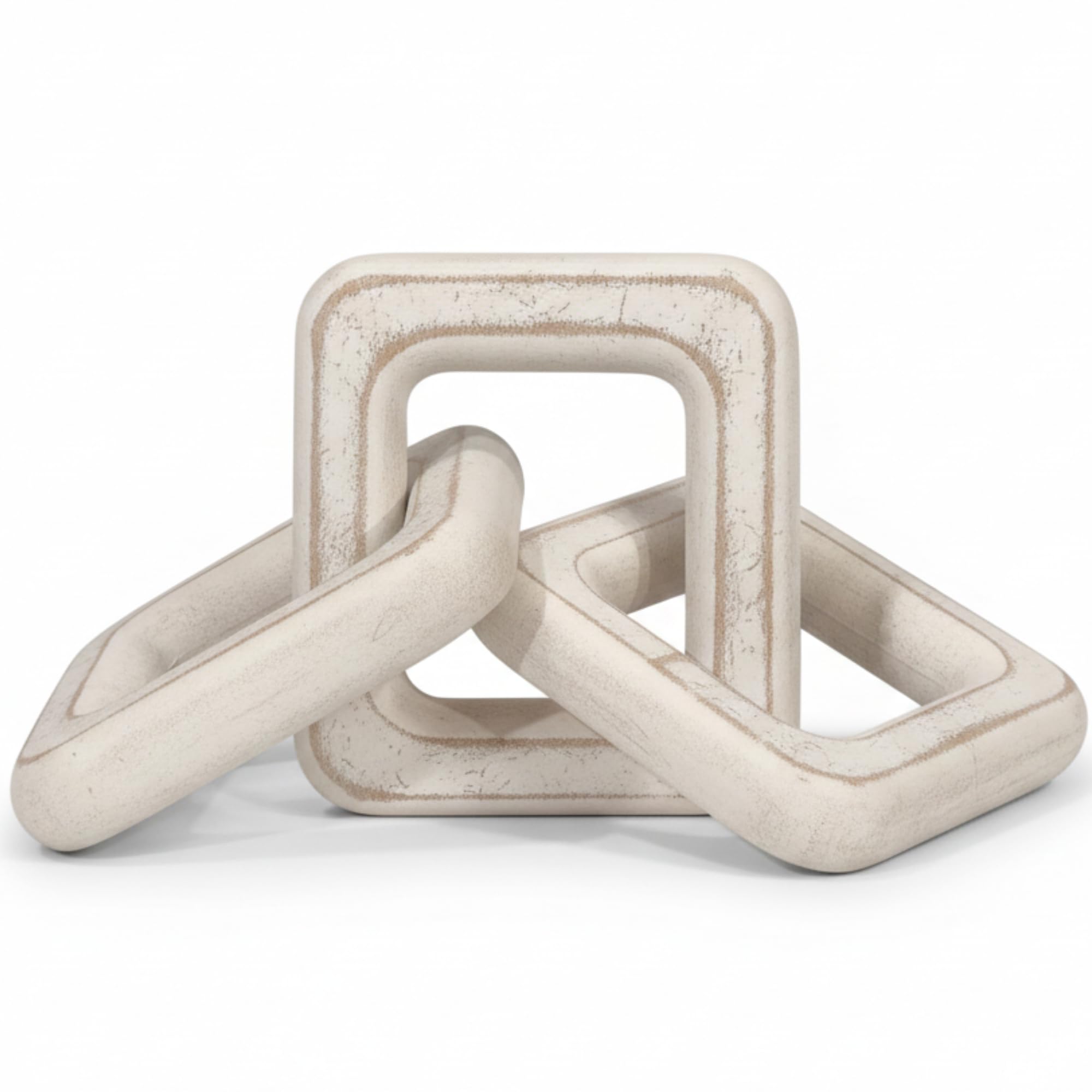 Accent Decora Decorative Chain Link Sculpture | Mango Wood | Made in India | 3 Interlocked Links | Antique White Finish | Boho Home Décor | Housewarming & Wedding Gift 2
