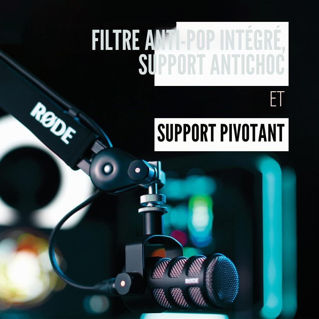 RØDE PodMic, Microphone dynamique de qualité broadcast avec support pivotant intégré pour le podcasting, le streaming, le gaming et l’enregistrement vocal, XLR (Noir)
