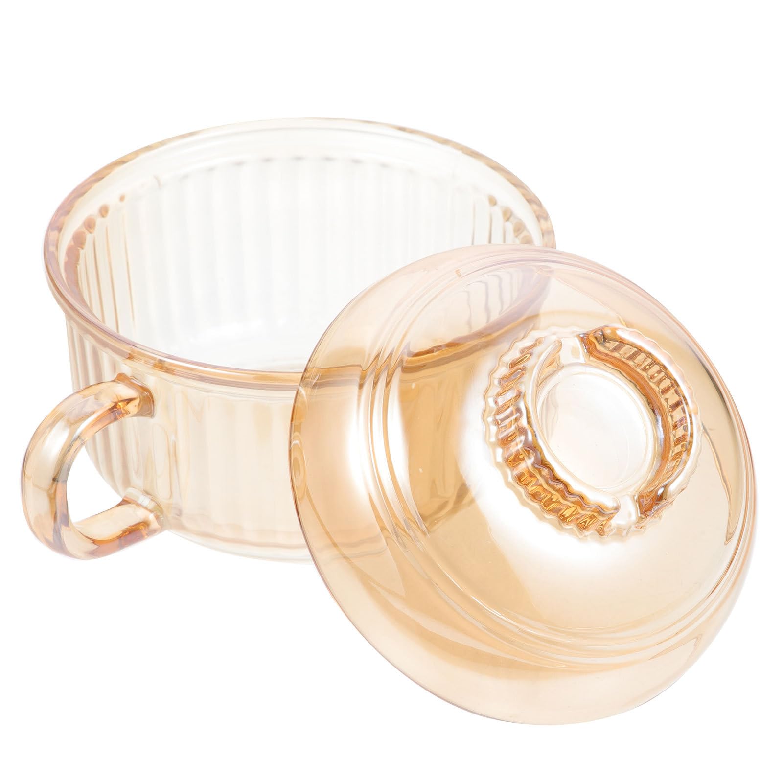 UKCOCO Tazón de Sopa de Vidrio Asa, Cuenco Práctico para Guisar y Uso Diario, Recipiente de Vapor Pequeño Tapa para Cocina y Hogar