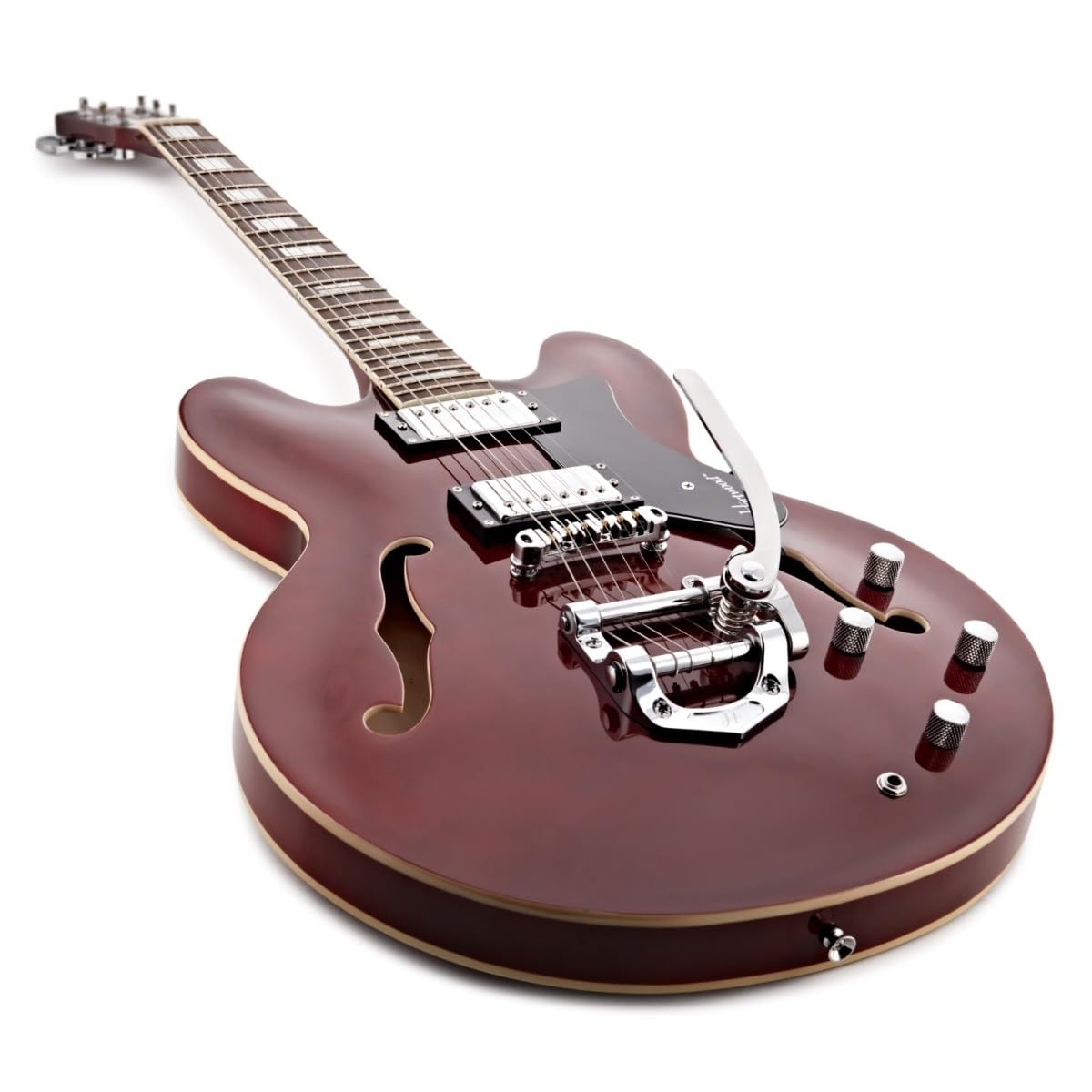 Hartwood Revival Vibrato Semi-Acustica e Custodia, Cherry Red | Include Custodia Rigida, Vibrato Sfumato tramite Braccio Tremolo Integrato, Corpo Semi-Cavo in Tiglio, Cherry Red