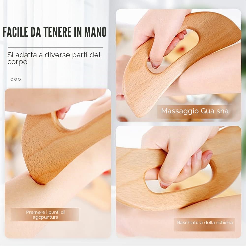 6 in 1 strumenti di massaggio per terapia del legno per modellare il corpo, kit maderoterapia per drenaggio linfatico anticellulite, massaggiatore in legno curvo per gambe e stomaco