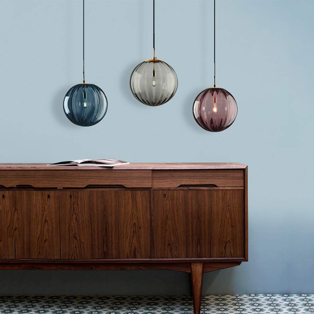 LANMOU Szklana lampa wisząca w stylu vintage, 1-punktowa lampa wisząca ze szklaną kulą, abażur z regulacją wysokości, kula, do salonu, żyrandol, Ø 20 cm, okrągła lampa wisząca, długość kabla 120 cm