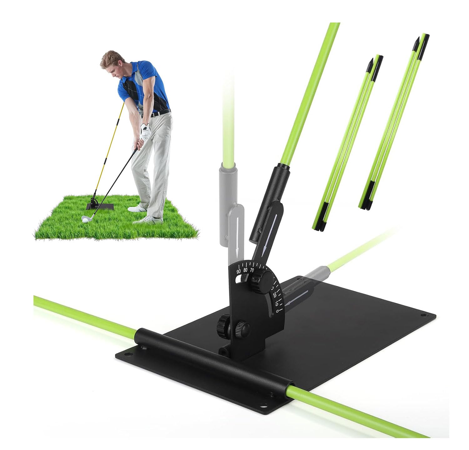 HuangJingYu Golf Swing Trainer, Golf Alignment Sticks UK Set with Adjustable Base & 6 Alignment Sticks, Golf Swing Training Aid for Improving Swing Plane & Posture, Suitable for All Skill Levels