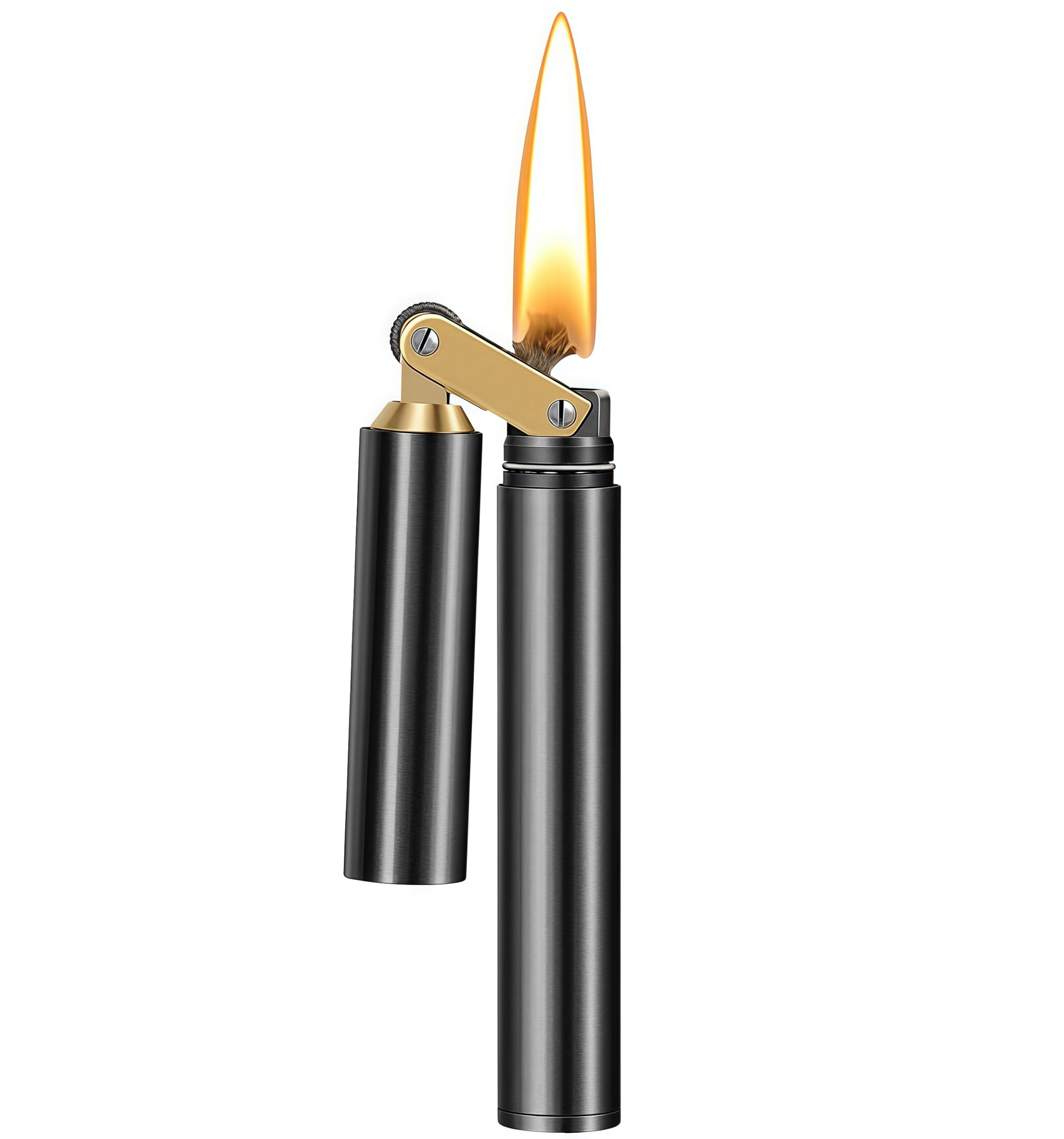 Metritcook Black Nunchaku Kerosene Lighter Copper Vintage Trench Lighter Grinding Wheel Flint Lighters Foldable Portable (Black)