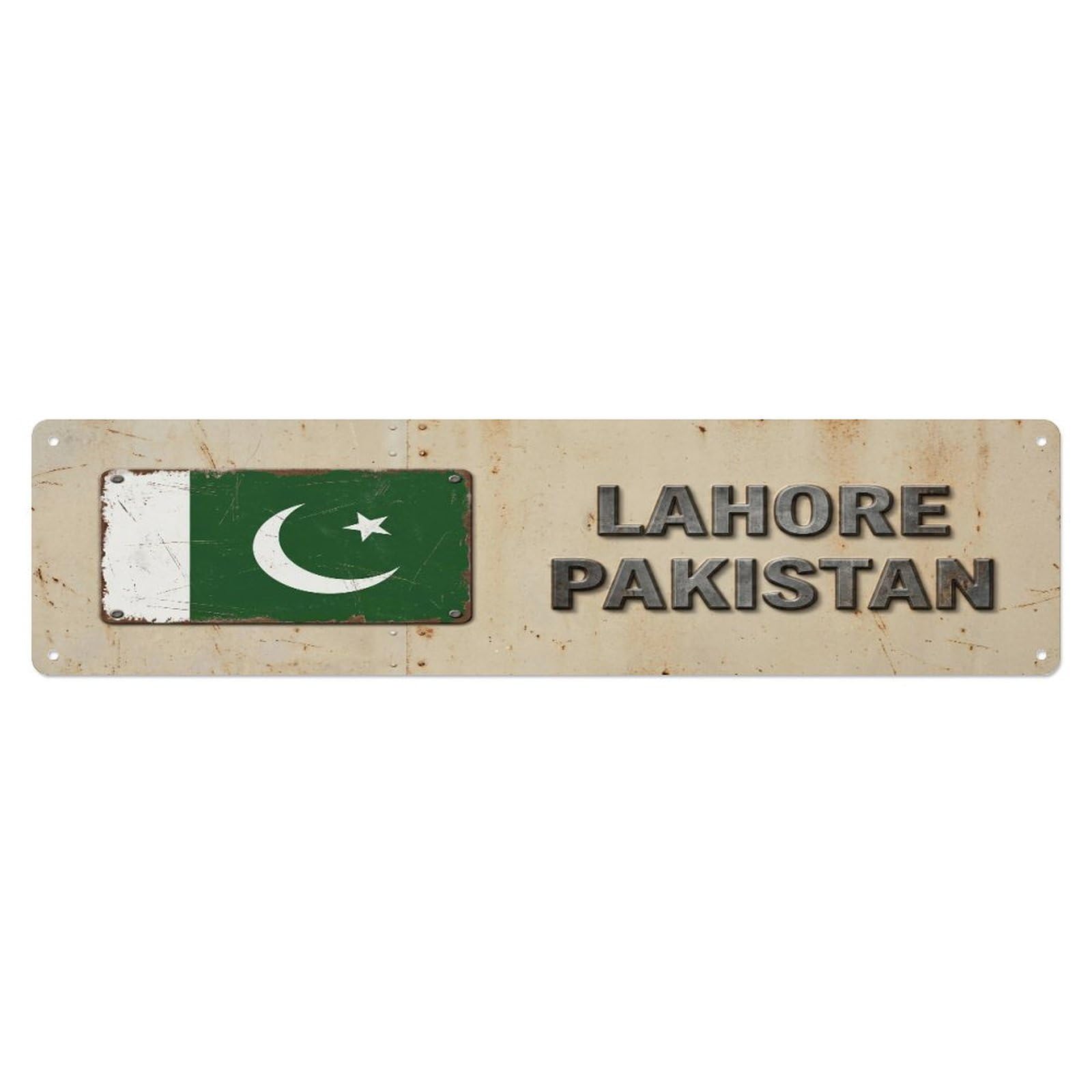 Tgrcjimh Style Metal Tin Sign Vintage Lahore Pakistan Flag Decor Rustic Travel