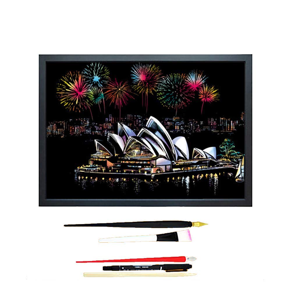 DHRH Scratch Art for Adults and Kids, Drawing Paper Decompression Scratching Toy Night Scene Colorful Urban Hand-Painted Creative Birthday Gift