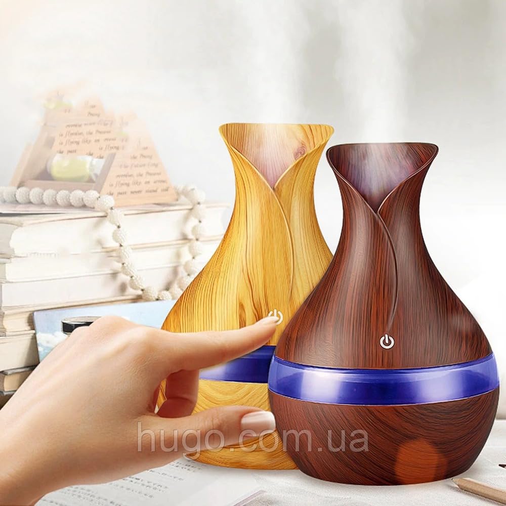 mobigon Wood Cool Mist Ultrasonic Humidifier for Room Moisture, Aroma Diffuser for Home, 300ml Essential Oil Diffuser with 7 Colorful Night Light, Auto Shut-Off, Home, Office, car (C.Light Brown)