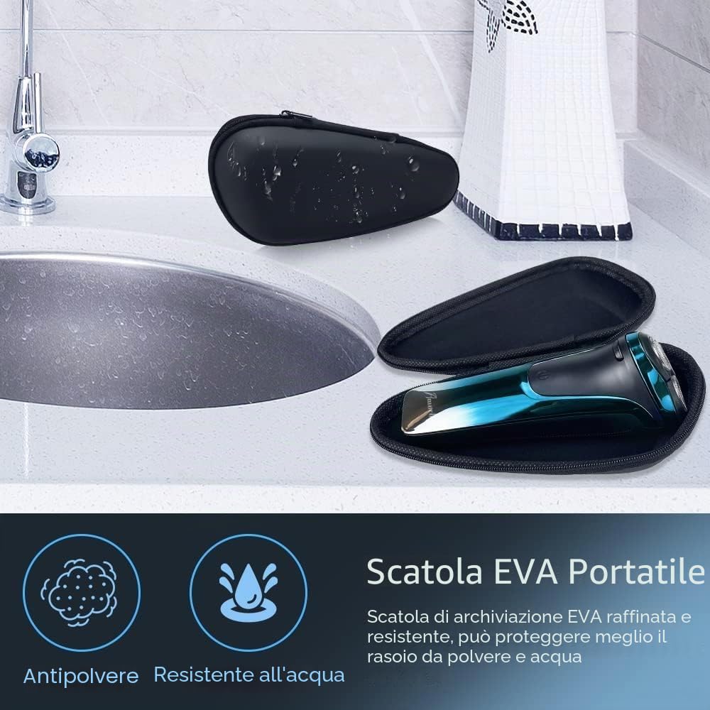 Rasoio Elettrico Wet & Dry a 3 Lame di Ricambio, Rasoio Elettrico Barba Uomo Ricaricabile Rasoio Barba Impermeabile Display LED, Lame Flessibili, Custodia da Viaggio