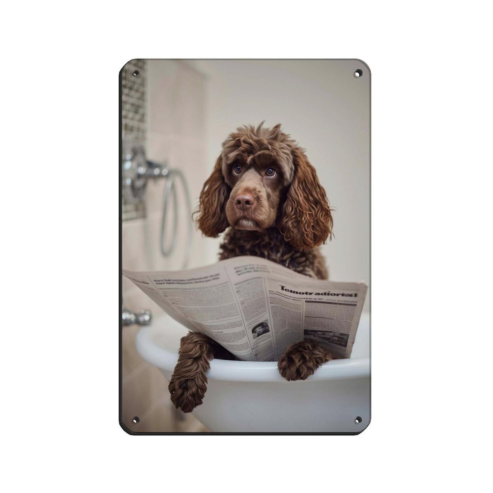 Cocker Spaniel Reading A Newspaper Retro Poster Metal Tin Sign Chic Art Retro Iron Painting Bar People Cave Cafe Family Garage Poster Wall Decoration 8x12inch(20x30cm)