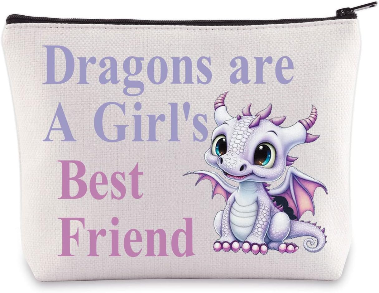 BWWKTOP Funny Dragon Cosmetic Makeup Bag Dragon Lover Gifts Dragons Are Best Friend Dragon Makeup Zipper Pouch Bag Dragon Merchandise (Dragons Best Friend)