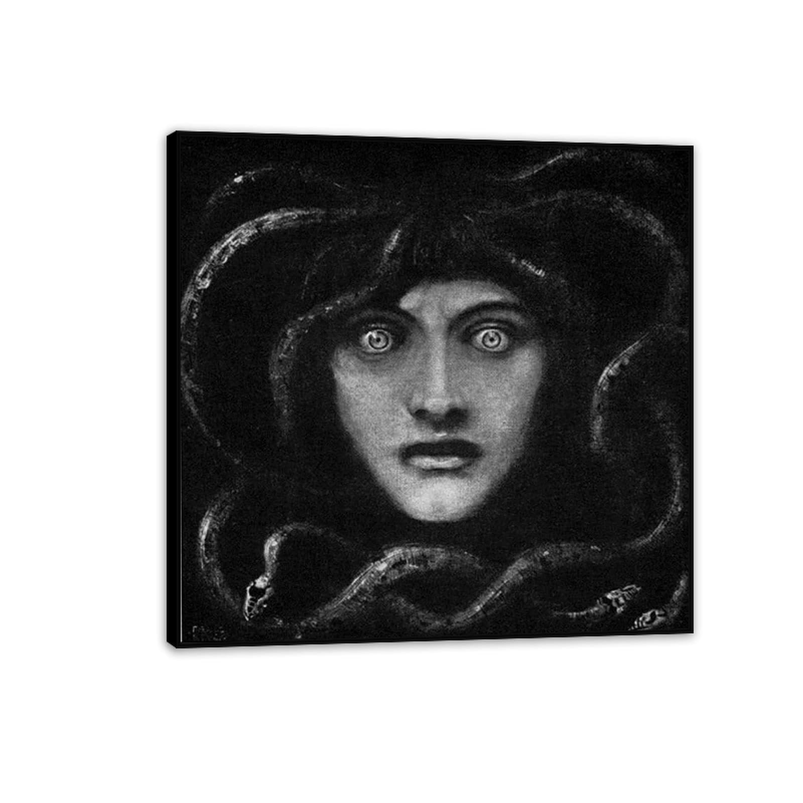 Hau3sh3a Franz von Stuck Wall Art Print Medusa Famous Art Poster Franz Stuck Home Decor Reproduction on Canvas Wall Decor for Living Room Bathroom Office 30x30cm(12x12in) Black Framed