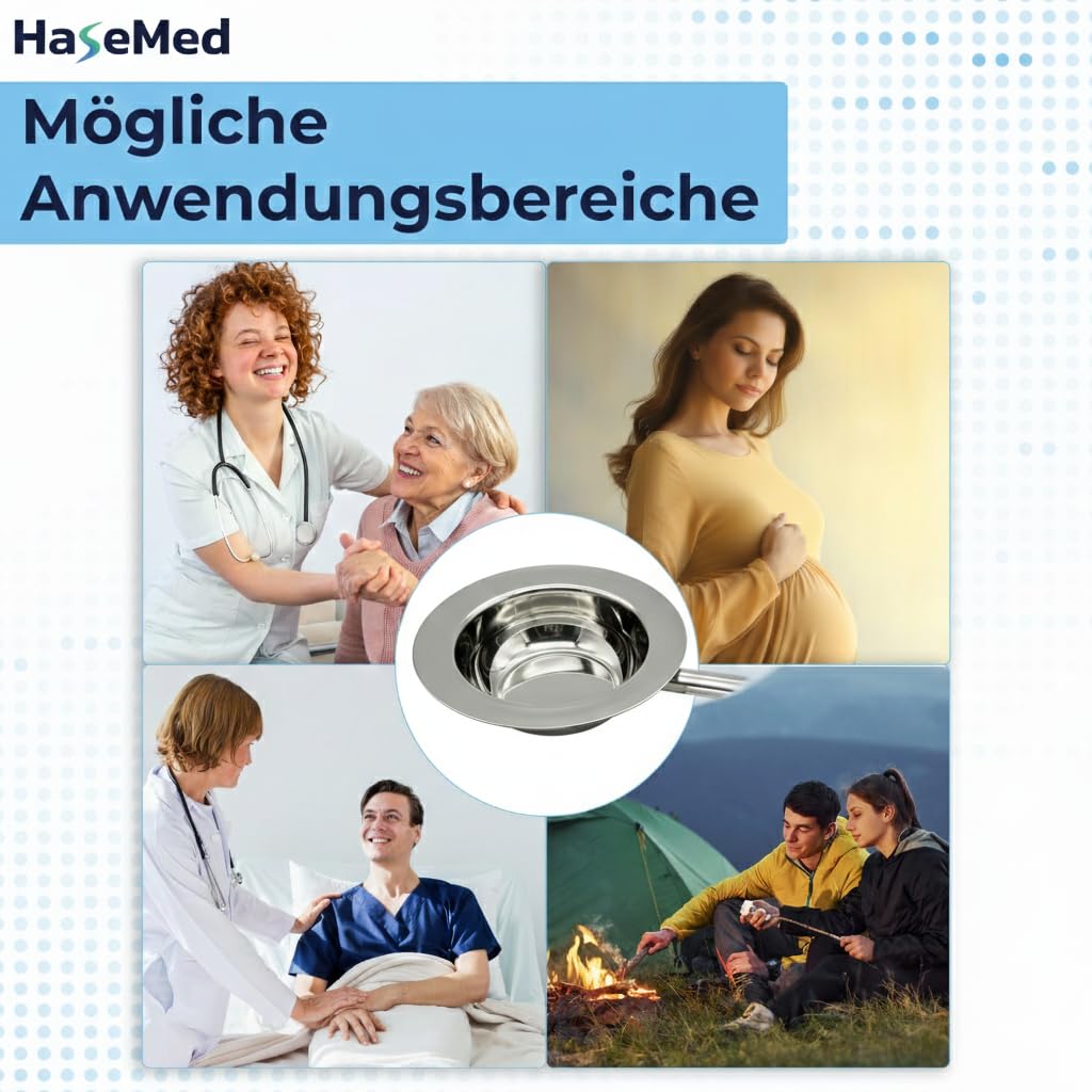 HaseMed Steckbecken mit Deckel – Edelstahl, 31 cm, 1 Stück – Hygienisches Pflegebett-Zubehör für Klinik & Zuhause – Wiederverwendbar, rostfrei & leicht zu reinigen – Bettpfanne für Erwachsene