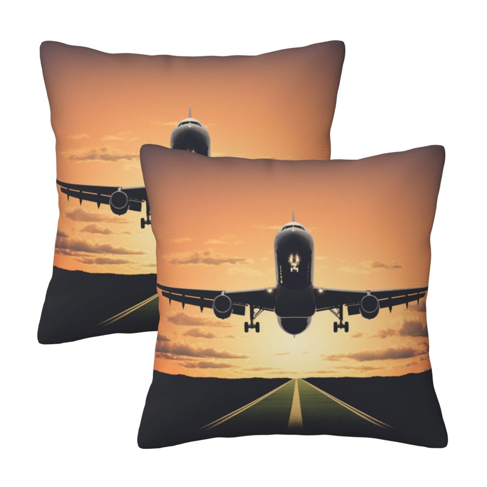 Airplane Throw Pillow Cases 2 Pack Square Pillowcases Soft Pillow Protectors for Couch Livingroom Sofa Bed Office Car,45x45 CM