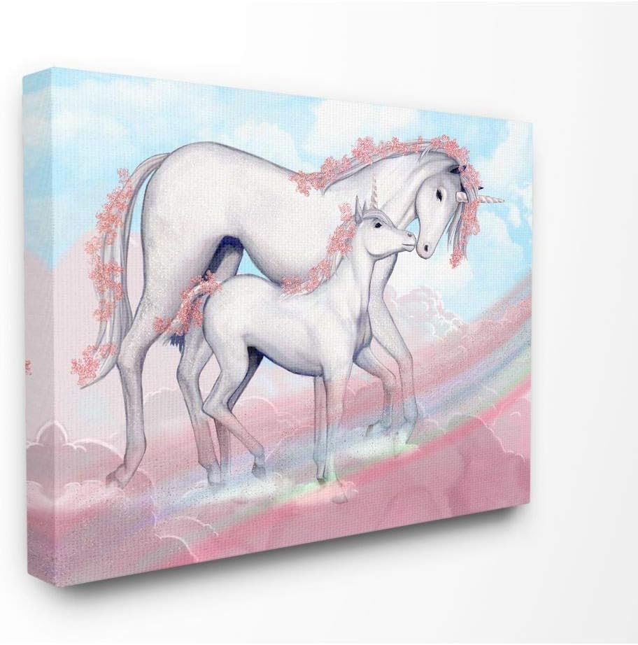 Stupell Industries Unicorn Family Pink Rainbow Fantasy Animal Kids Canvas Wall Art, 16 x 20, Design by Artist Ziwei Li